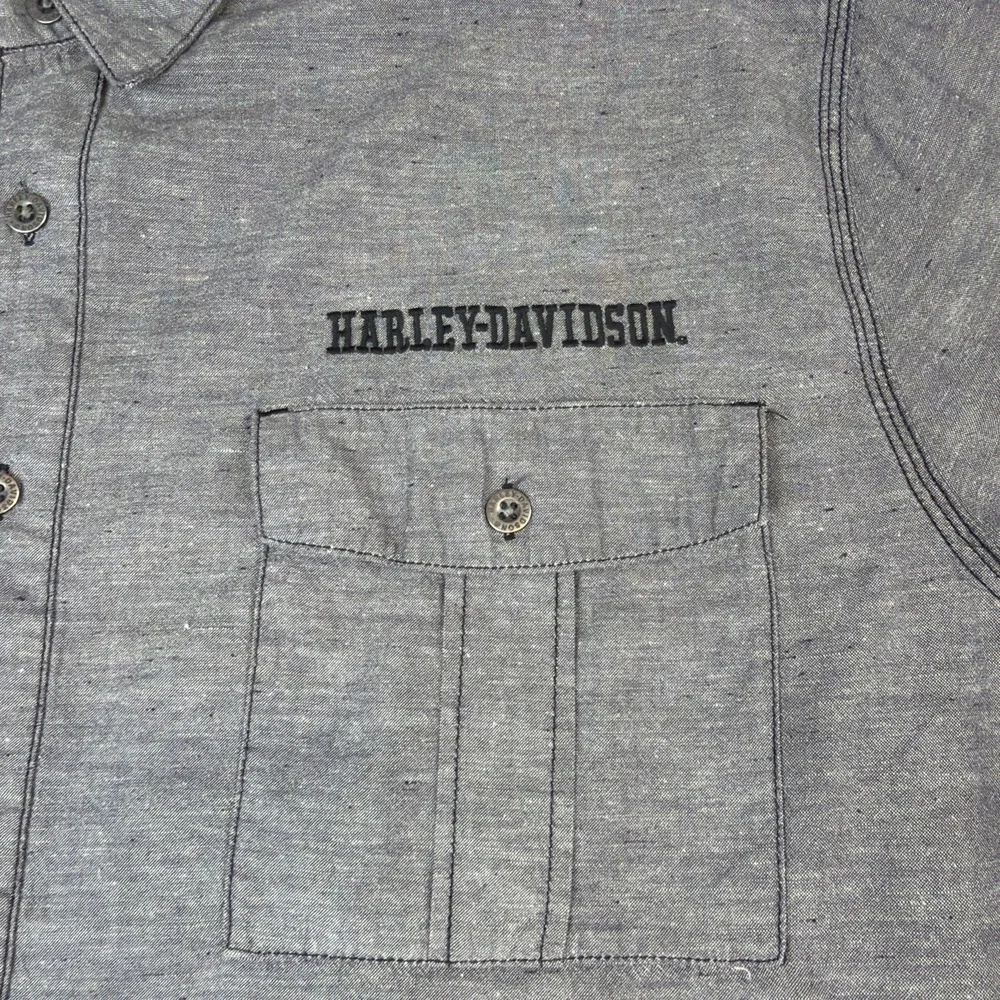 Harley-Davidson Men's Gray Linen Blend Button Shirt 3XL Short Sleeve Logo